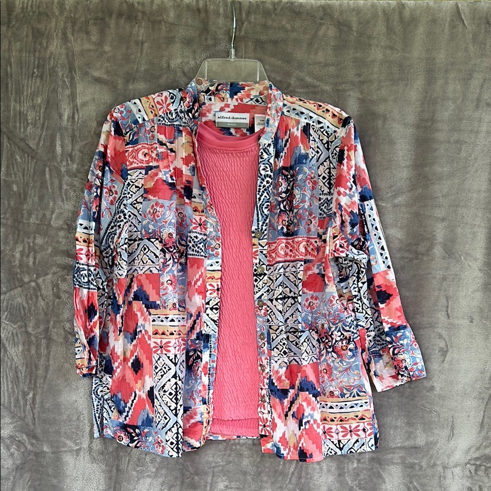 Alfred Dunner Multicolor Patterned Blouse with Pink Top